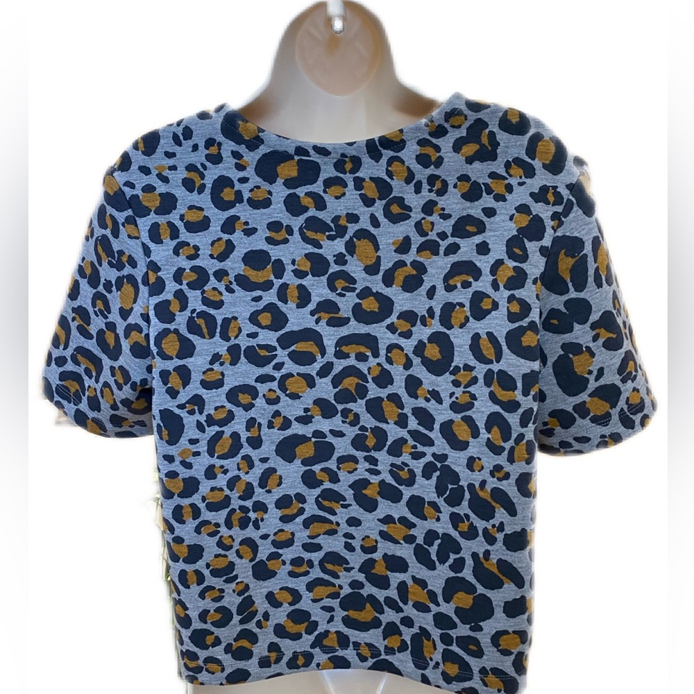 H&M Blue Leopard Print Crop Top with Black and Mustard Spots